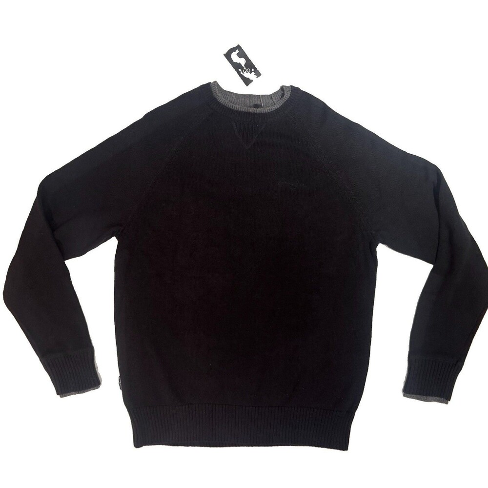 Sean John Vintage Black Gray Trim Cotton Long-sleeve Sweater LG NWT Y2K
